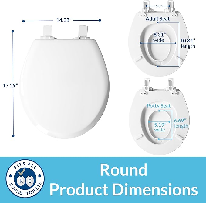 Mayfair NextStep Slow-Close Toilet Seat with Built-In Toddler Potty Training Seat, Removable, White, Round (Pack of 2)