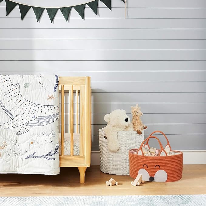 T&T Homewares Diaper Caddy Organizer, Cotton Rope Diaper Caddy Basket, Baby Shower Basket, Nursery Storage Bins, Newborn Caddie- Cat, Fox, Penguin (Orange Fox)