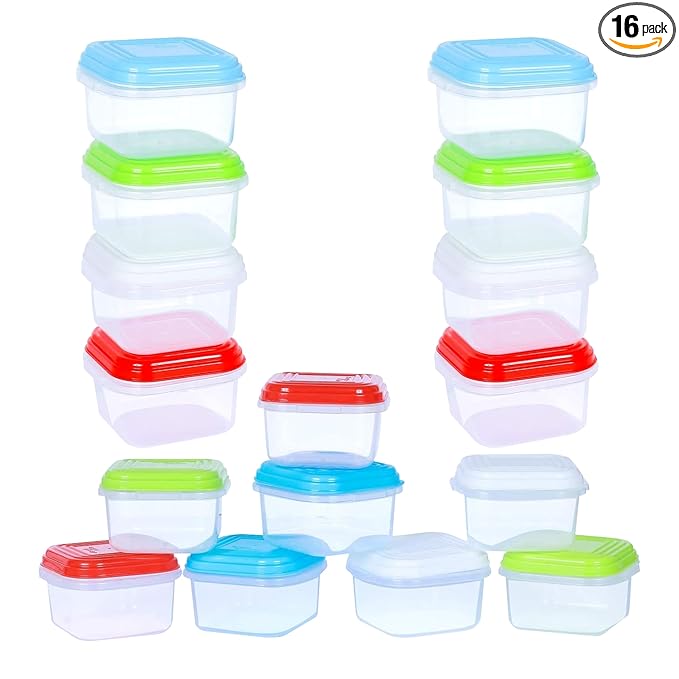 ARSUK Baby Food Containers (4oz/120ml, 16 Pack) - Small Plastic Containers with Lids - Toddler Snack Containers - Reusable Freezer Safe Food Storage Jars - BPA-Free, Leakproof & Microwave Safe