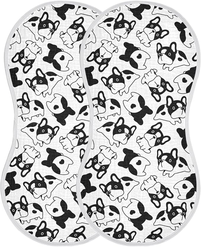 vvfelixl Muslin Burp Cloths Dog French Bulldog Puppy Doodle Baby Washcloths for Baby Girl Boys 2 Pack