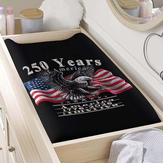 250 Anniversary USA Flag Changing Table Pad Cover Black Changing Pad Covers American Flag Changing Pad Cover Breathbale Portable 32''*16''Changing Pads Nursery Decor