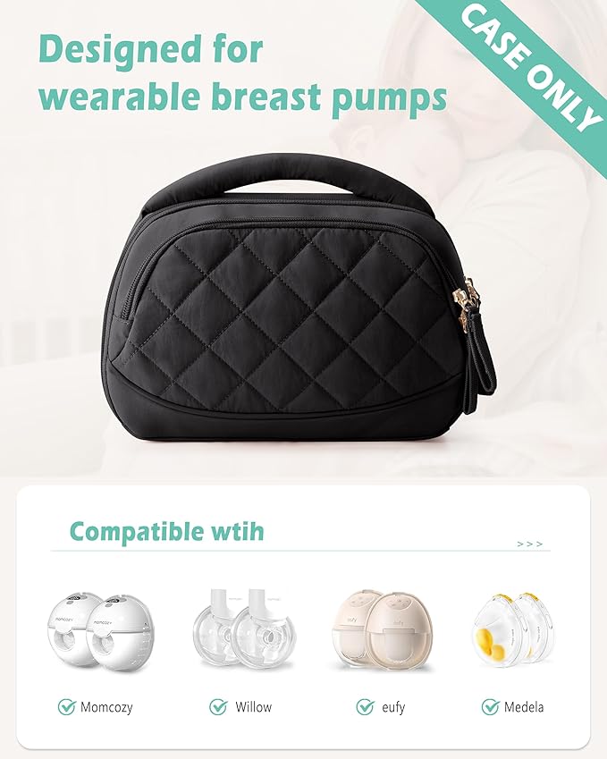 Wearable Breast Pump Bag Compatible with Momcozy, Medela and Eufy Pumps, Portable Pumping Bag with Handle for Work, Travel, and Family Use, Black