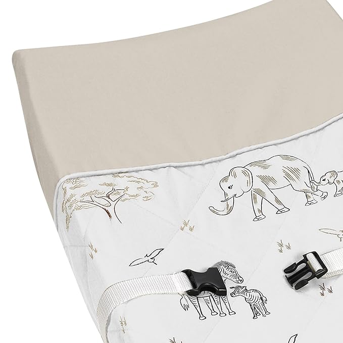 Sweet Jojo Designs Jungle Safari Animals Boy Girl Baby Nursery Changing Pad Cover Beige Brown Taupe Black and White Gender Neutral Animal Elephant Giraffe Wildlife Adventure Zebra Elephants Serengeti