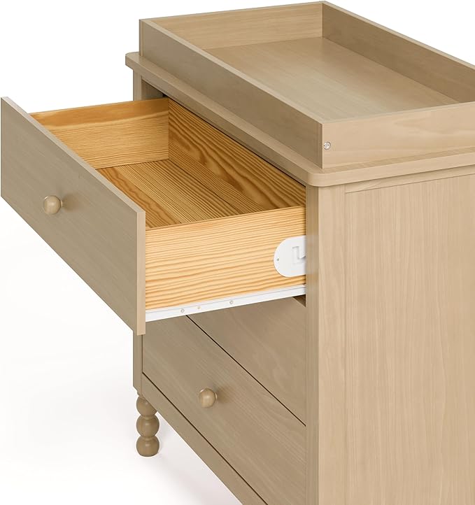 Storkcraft Rio 3 Drawer Chest with Changing Topper (Driftwood) – GREENGUARD Gold Certified, Premium Wood Dresser for Baby & Kids Bedroom, Safety Interlocking Drawers, Pre-Installed Tracks, Kids Chest