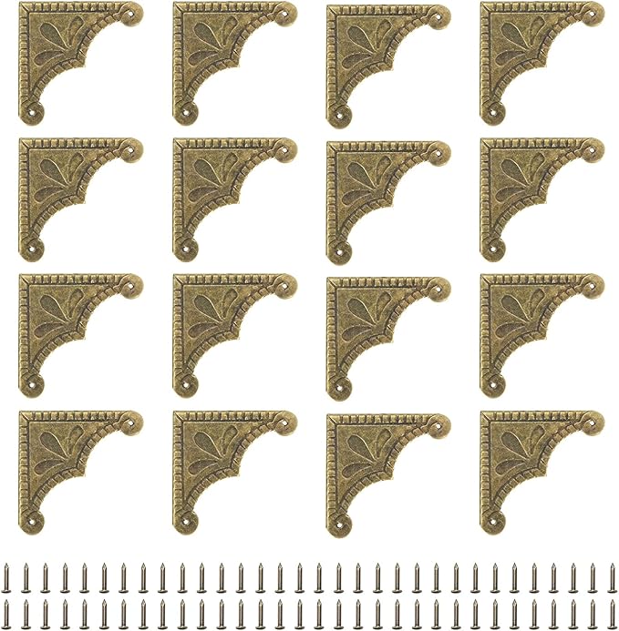 uxcell 30pcs Vintage Corner Protector 2.2"x2.2"x0.5" Decorative Metal Edge Corner Protectors Brackets with Mounting Nails for Box Wooden Case Chest Table Desk Bronze