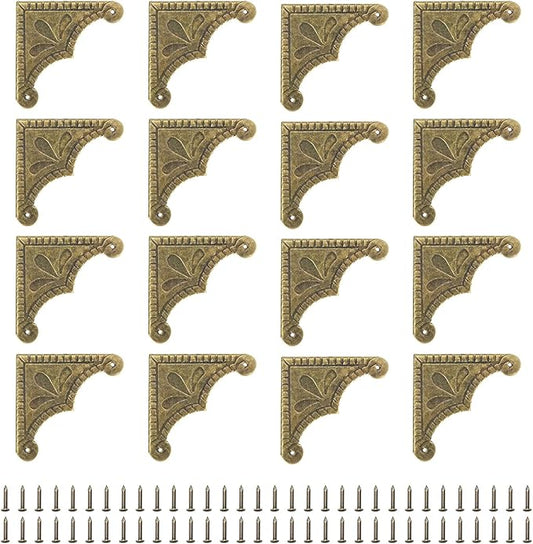 uxcell 30pcs Vintage Corner Protector 2.2"x2.2"x0.5" Decorative Metal Edge Corner Protectors Brackets with Mounting Nails for Box Wooden Case Chest Table Desk Bronze
