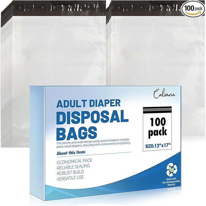Calvana100 Pcs Extra Thick Adult Diaper Disposable Bags Odor Tight Sealing Disposal Bags Tear Resistance Adult Diaper Genie Extra Large Prevents Leakage Incontinence Disposal Bags (12 X 17 In)