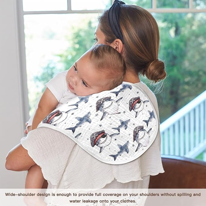 vvfelixl Muslin Burp Cloths Cartoon Shark Pirate Baby Washcloths for Baby Girl Boys 2 Pack