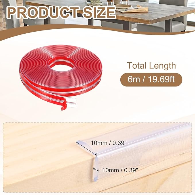 uxcell Edge Protector, 19.7ft (6M) x 0.4" (10MM) Clear Furniture Corner Guard PVC Strong Adhesive Proofing Edge Safety Bumpers with 4 Corners Guards for Table Cabinets