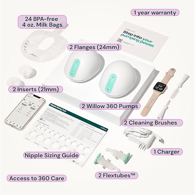 Willow 360 - Wearable Breastfeeding Pump - Hands Free Breast Pump - The only Leak-Proof Wearable Breast Pump - 7 Levels of Hospital Grade Suction Strength, App Compatible - Postpartum Essentials