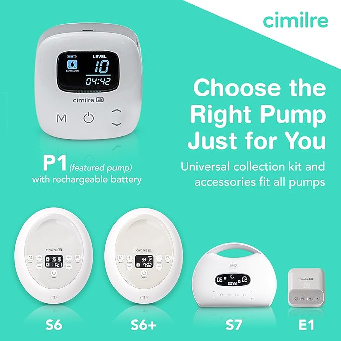 P1 Portable Breast Pump Kit by Cimilre, Small Breast Pump w/Rechargeable Battery for Moms On-The-Go, BPA, BPS & Phthalate Free, Double Electric Breast Pump