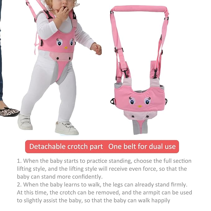 Baby Walking Harness, Infant Walking Helper, Handheld Toddler Walk Assistant Belt Walk Support Assist Trainer Tool for Infant 8 to 24 Month Old, Support Lifting Type and Pull Back Type(Pink)