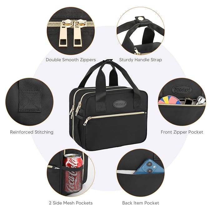 PIIOSER Breastmilk Cooler Travel Bag with Ice Pack, Compatible with Wearable Breast Pumps & Accessories - Portable Hands Free Breast Pump Carrying Case for Nursing & Working Moms, Black