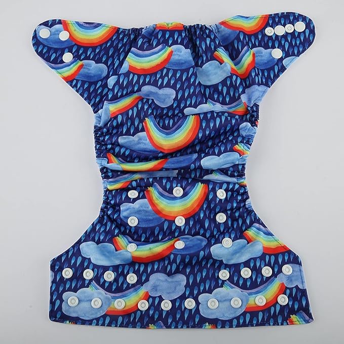 Baby Pocket Diaper Nappy Reusable Washable 8lbs to 36lbs (Rainbow Rain)