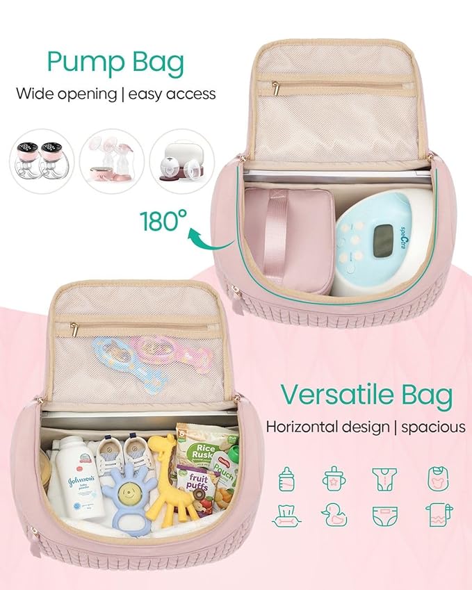 Qualyphant Breast Pump Bag for Spectra S1/S2 & Medela – Insulated Cooler Bag, 13" Laptop Sleeve, Diaper Bags Backpack – Lightweight, Water-resistant & Stylish for Work, Travel, Pink