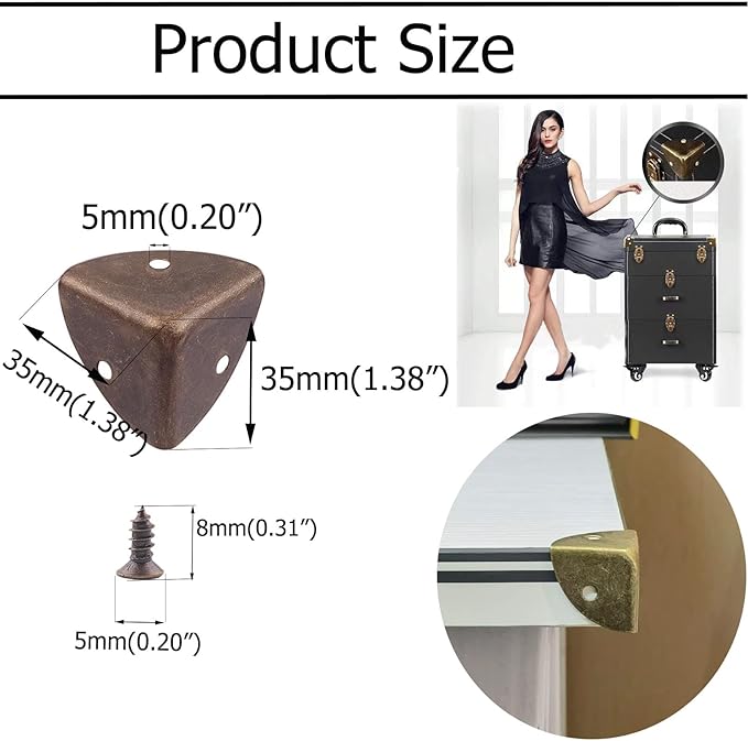 Vintage Box Cabinet Corner Protection-Triangle Box Table Cabinet Corner with Screws Decorative Wood Box Edge Cover Safety Guard Furniture Corner Protector Bumpers (Bronze-35mm-8pcs)