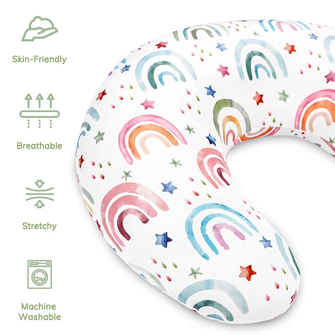 Nursing Pillow Cover, Breastfeeding Pillow Cover for Baby Girls Boys, Soft Stretchy Nursing Pillowcase for Infant Newborn, Removable Slipcover for Nursing Pillows, RainbowStar(Only Cover)