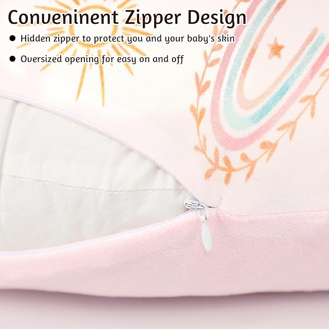 Nursing Pillow Cover 1 Pack, Removable Nursing Pillow Cover for Breastfeeding Pillows, Super Soft Comfortable Slipcover for Boy and Girls, Pink & Sunshine Rainbow