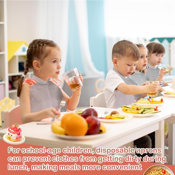 Skicuff 500 Pcs Disposable Plastic Bibs Bulk for Kids 11" x 15.75" Children Eating Bibs with Crumb Catcher for Toddlers (Silver Ash)