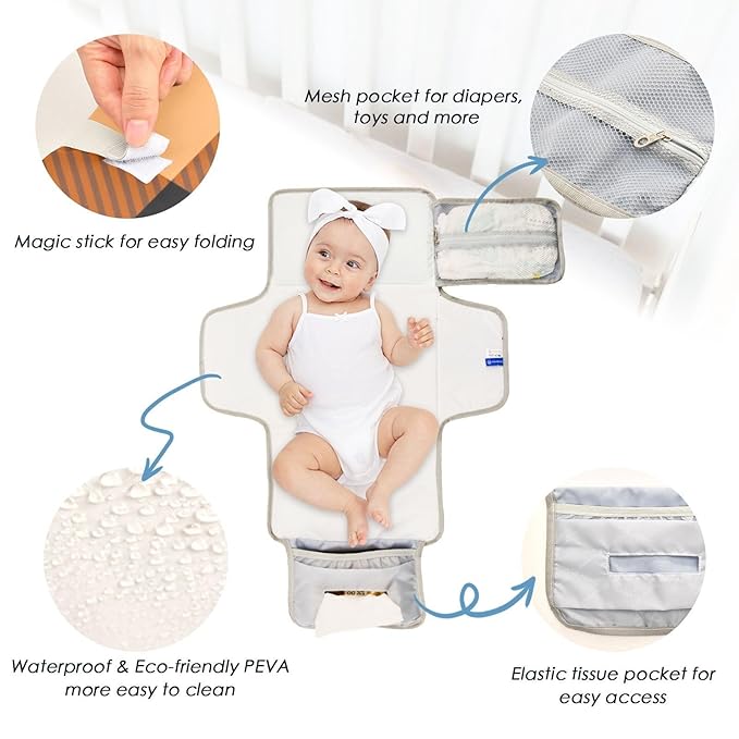 Portable Diaper Changing Pad Travel Baby Changing Mat Waterproof Diaper Changing Mat Foldable Lightweight Baby Changer with Built-in Pillow Autumn Orange and Black Plaid
