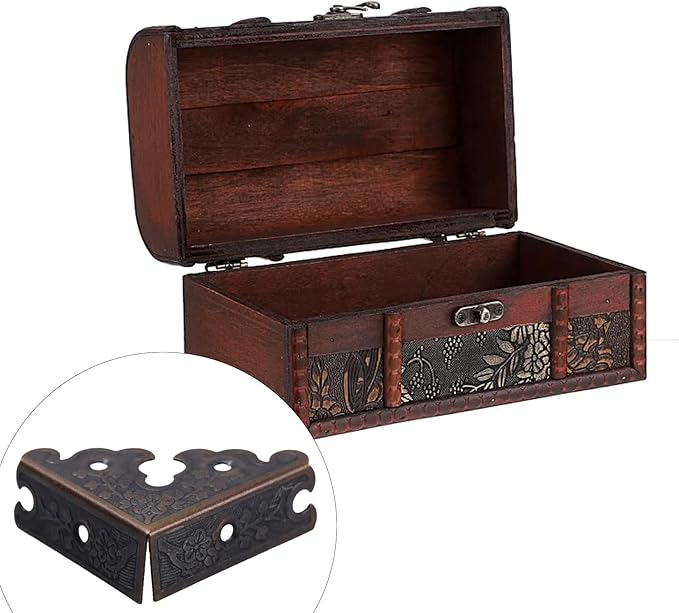 4Pcs 1.37"x1.37" Furniture Corner Protectors, Vintage Corner Guard Metal Edge Guards Decorative for Jewelry Box Cabinet Wooden Case with Screws, Red Bronze