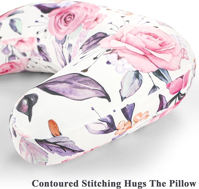 Pea Pod Nursing Pillow Cover, Soft Stretchy Nursing Cover for New-Designed Breastfeeding Pillow, Removable Feeding Slipover for Baby Boy and Girls, Pink Floral Pattern