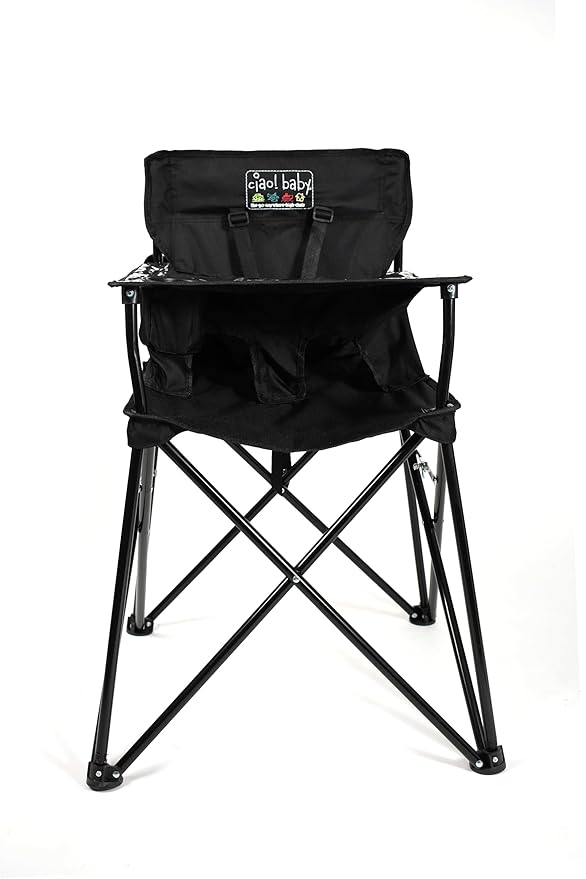 ciao! baby Portable High Chair for Babies and Toddlers, Compact Folding Travel High Chair with Carry Bag for Outdoor Camping, Picnics, Beach Days, and More (Black)