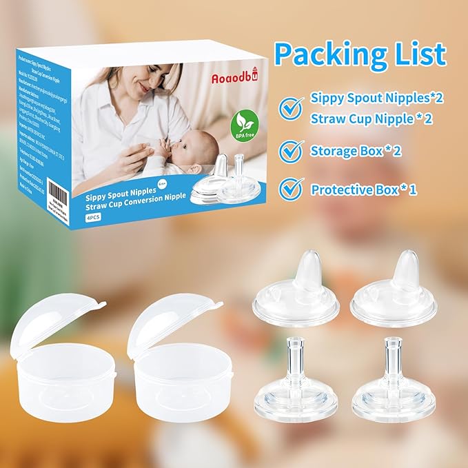 Sippy Spout Nipples for Philips Avent Natural Baby Bottles, My Grippy Spout Sippy Cup and Natural Trainer Sippy Cup, Replacement Bottle Nipple BPA-Free,4 Count, 6m+