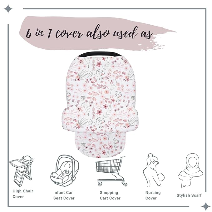 Nursing Cover for Newborn Breastfeeding Multi Use Infant Stroller Canopy Unisex Baby Car Seat Cover for Baby Boy and Girl (Flower)
