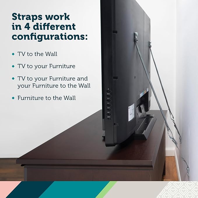 Safety 1st TV & Furniture Safety Straps, Black, 2‑Pack, Screws Included (Pack of 12)