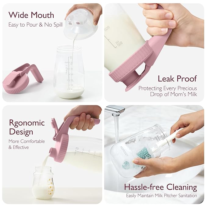 Momcozy Breast Milk Pitcher, Resistant to Heat and Cold Abrupt Temp Swings, No Leak Breast Milk Fridge Storage Container with Wide Mouth, Fast Baby Formula Maker, Breastfeeding Essentials, Pink