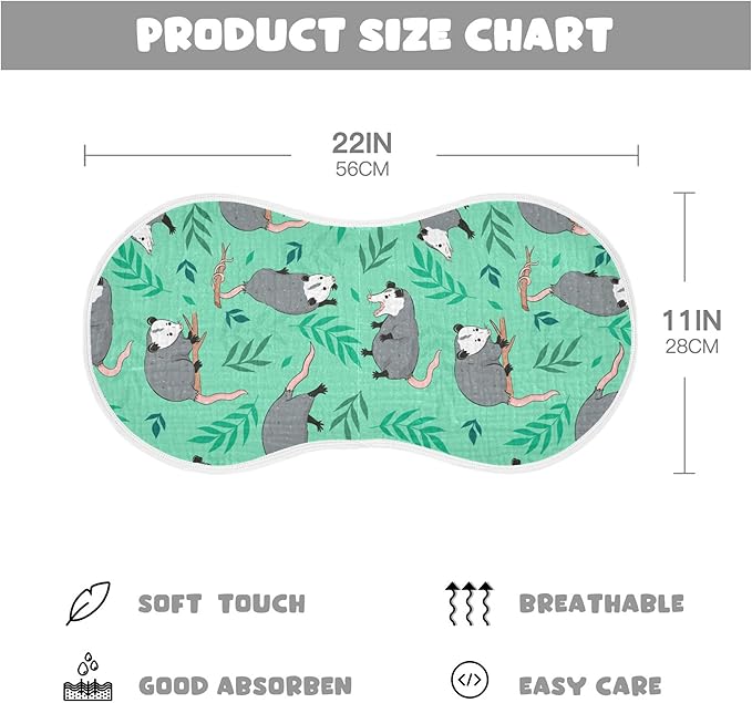 Opossum Possum Green Burp Cloths Baby Boys Girls Absorbent Soft Cotton Burping Cloths Rags 4 Pack