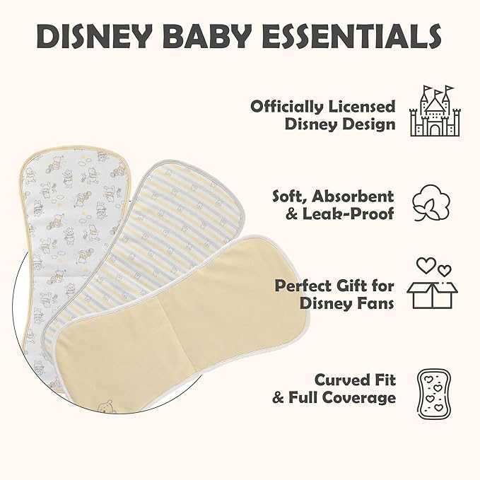 Disney Baby Burp Cloths 3-Pack – Mickey Mouse and Minnie Mouse Soft Absorbent 20" x 10" Leakproof Burping Rags for Baby Boys Girls & Unisex Newborns & Infants