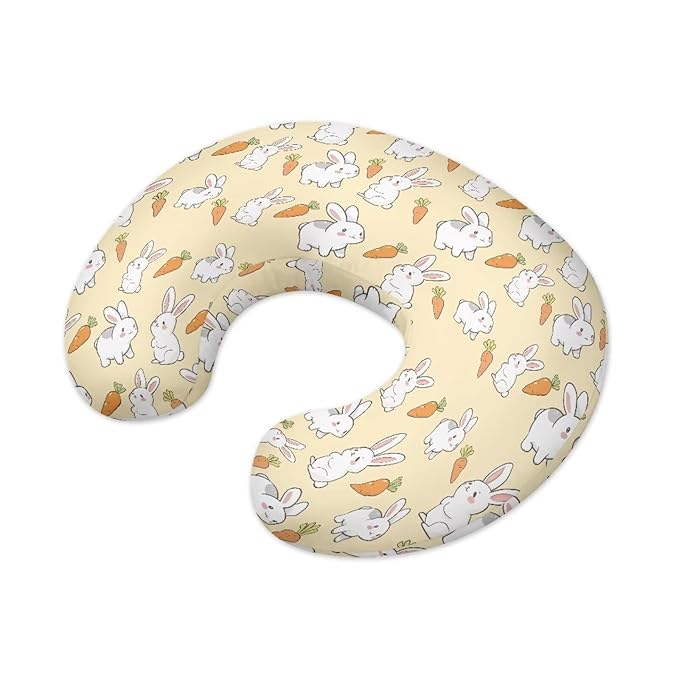 Cute Rabbits and Carrots Nursing Pillow Cover for Baby Boy Girl Newborn U-Shaped Breastfeeding Pillowcase Cushion Cover Stain Resistant and Not Easy to Fade