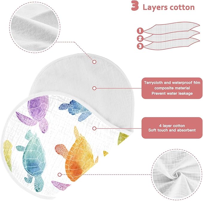 Colorful Sea Turtles Burp Cloths Baby Boys Girls Absorbent Soft Cotton Burping Cloths Rags 4 Pack