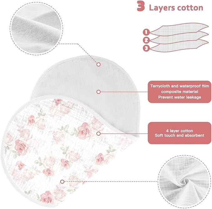 Pink Roses Baby Muslin Burp Cloths Set of 2 Beautiful Flower Leaves Muslin Washcloths Western Desert Milk Spit Up Rags Soft Newborn Towel for Unisex Boys and Girls, 22 x 11 Inch