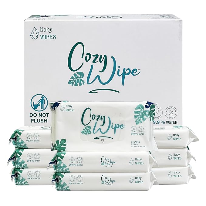 Water Based Baby Wipes, 99.9% Purified Water, Unscented & Gentle for Sensitive Skin, Plastic-Free, 9 Packs (60 Wipes Each) – Safe for Newborns & Toddlers