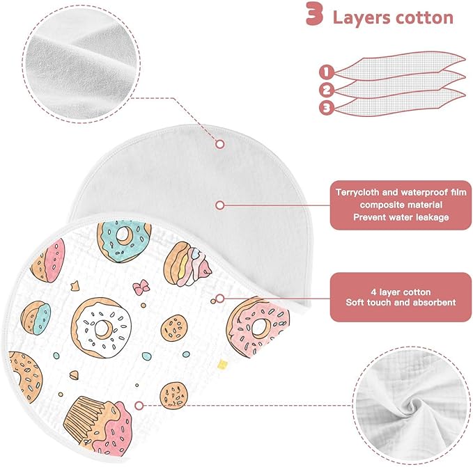 vvfelixl Muslin Burp Cloths Cute Pastries Doughnuts Baby Washcloths for Baby Girl Boys 2 Pack