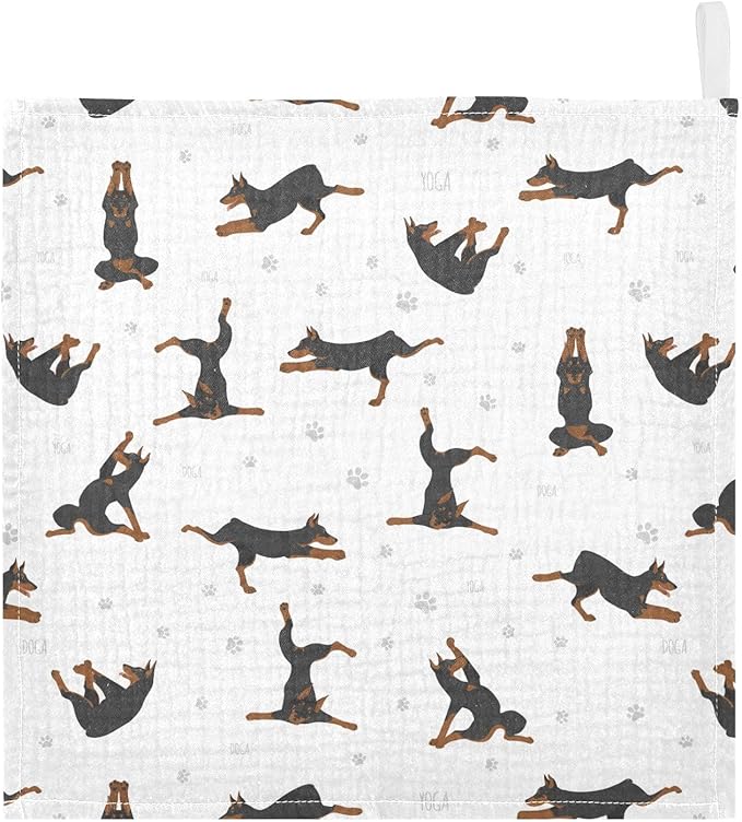 vvfelixl Baby Cotton Washcloths Exercises Doberman Dog Infants Bath Towel for Unisex Puppy Face Towels for Newborn, Natural Baby Wipes Delicate Skin, 11.8 X 11.8 inch, one sizex5