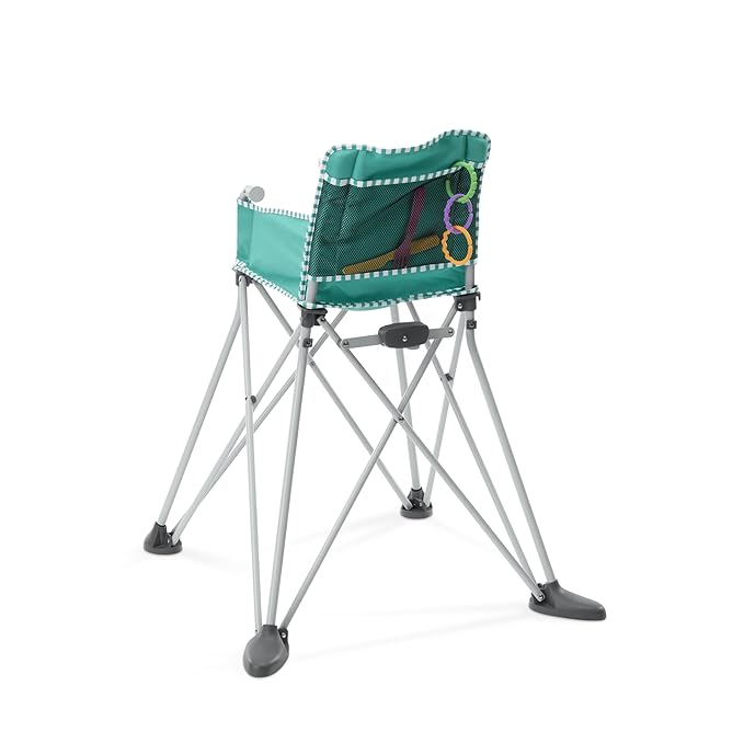 Bright Starts Pop 'N Dine Portable High Chair, Indoor/Outdoor, BPA Free Tray, Easy to Fold, Unisex, Teal, 6 Months +