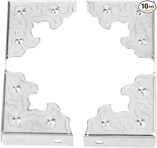 dophee 10Pcs Metal Decorative Corner Protectors, Vintage Style Edge Safety Guards Covers for Picture Frame Jewelry Box Gift Box Wooden Case Cabinet Furniture, Silver 0.98"x0.98"x0.35"