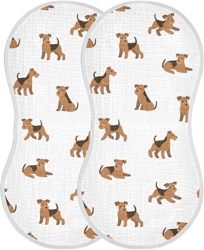 vvfelixl Muslin Burp Cloths Cartoon Happy Airedale Terrier Dog Baby Washcloths for Baby Girl Boys 2 Pack