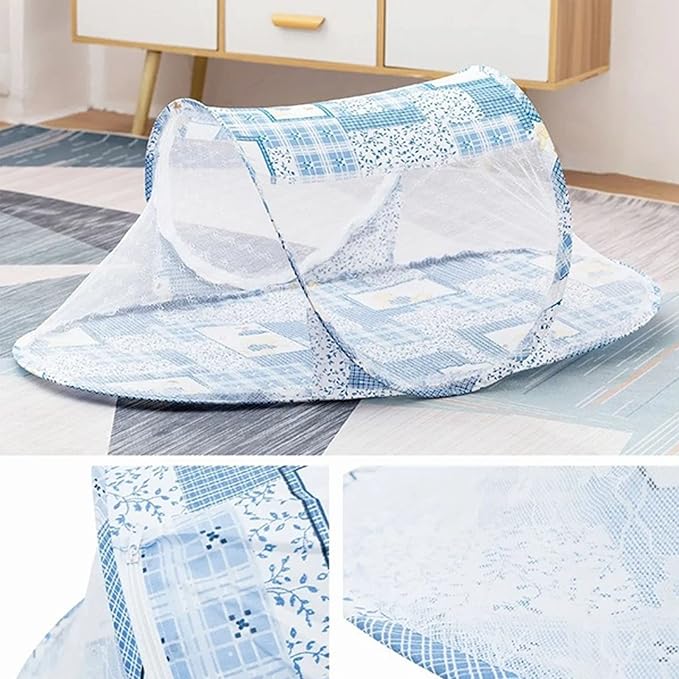 Baby Crib Net Tent, Zipper Closure Folding Portable Breathable Baby Bed Net Cover for Infant (Blue)