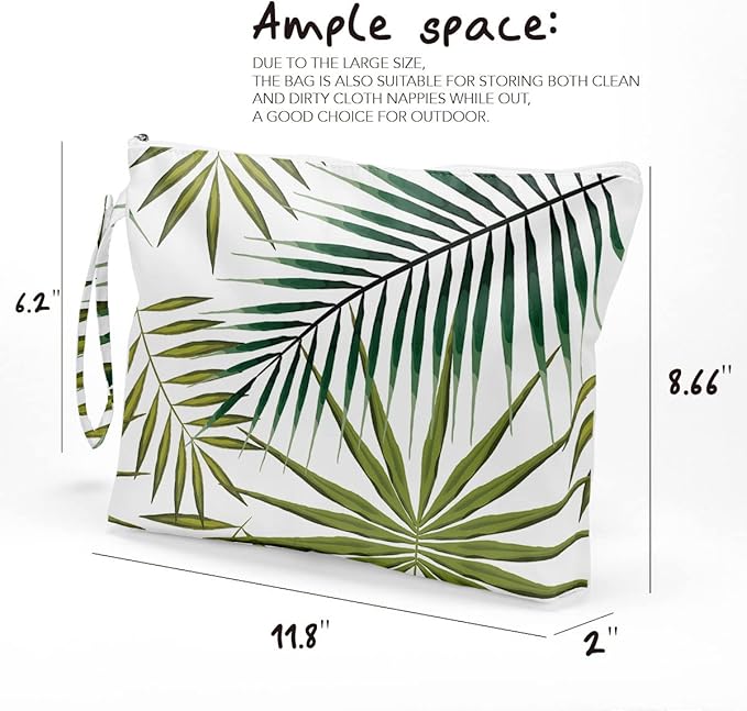 Fokongna Palm leaves Wet Bag Travel Wet Dry Bag Beach Bag Diaper Bag Wet Bag For Swimsuit Travel Makeup Bag Toiletry Bag