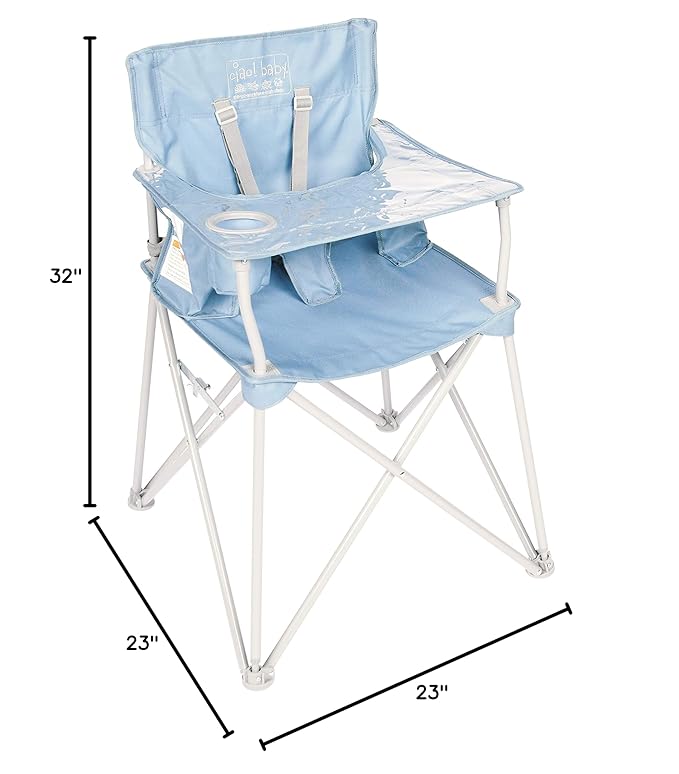 ciao! Baby Portable High Chair for Babies & Toddlers, Fold Up Outdoor Travel Seat with Tray & Carry Bag for Camping, Picnics, Beach Days, Sporting Events & More, Slate Blue