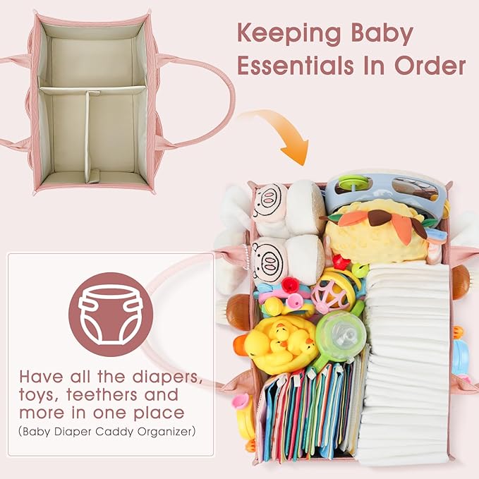Skycase Large Diaper Caddy Organizer, Baby Organizers and Storage for Newborn Essentials Must Haves, Nursery Storage Basket for Baby Shower Gifts, Baby Registry Search for Boy or Girl - Pink