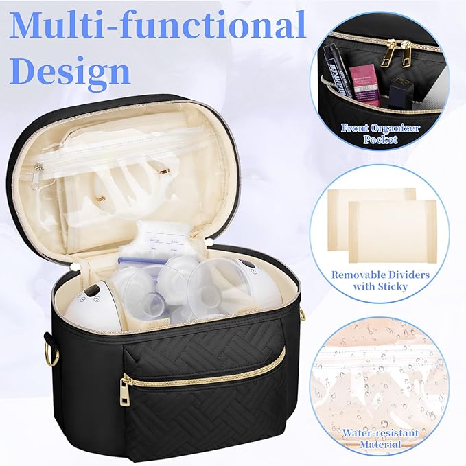 GDNasist Wearable Breast Pump Bag Compatible with Willow/Elvie/Medela/Momcozy, Portable Pumps Carrying Case for Nursing & Working Moms, Pumping Bag with Shoulder Strap, Black