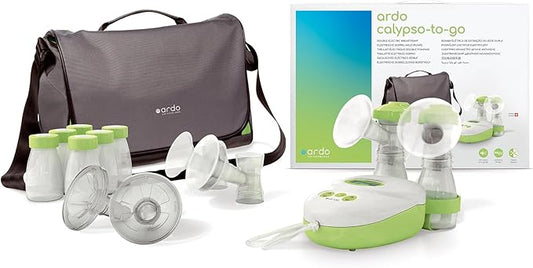 Ardo Calypso-to-Go Double Electric Breast Pump. Quiet, Swiss Made Breast Pump with 64 Settings. Closed System Hospital Grade Breastfeeding Pump with Bottles, Breast Shells & Pump Bag Included.