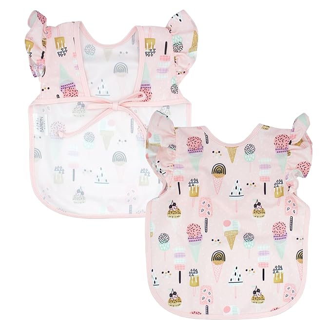 BapronBaby Flutter Pink Ice Cream Bapron - No Neck Tie Safer Bib for Baby & Toddler - Soft Waterproof Stain Resistant - Machine Washable - Sz Preschool 3-5yrs