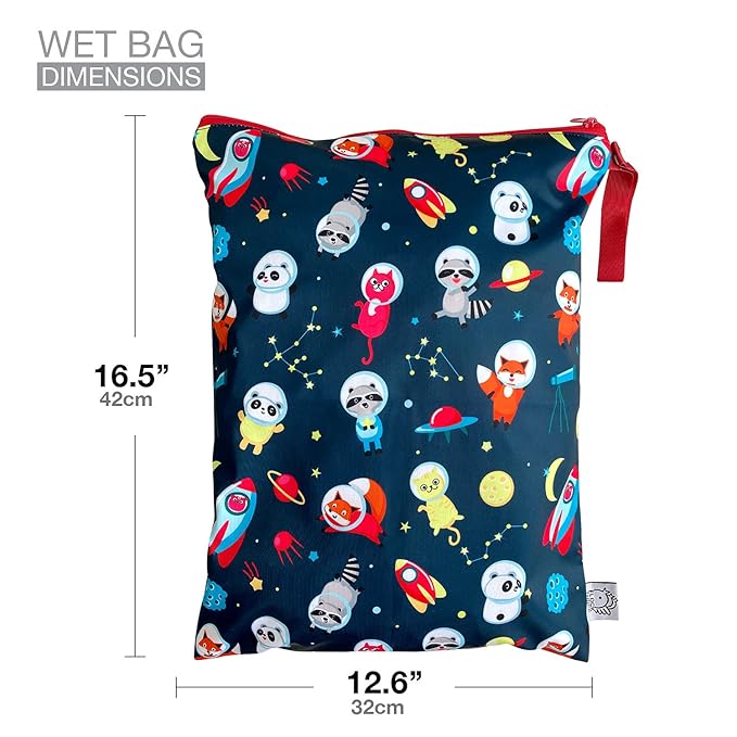 FLOCK THREE Washable and Reusable Wet Bag Diaper Bag Water Resistant Swimming Bag Travel Toiletries Pouch Cute Animal Zippered 12.6'' x 16.5''